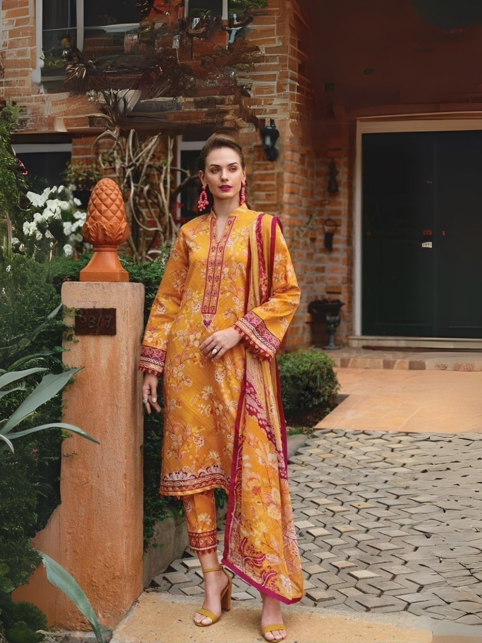 women wear Nishat Lawn 3 Piece Suit | Colour- Yellowish Orange women wear Nishat Lawn 3 Piece Suit | Colour- Yellowish Orange