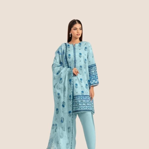 women wear aria B Lawn 3 Piece Suit | Colour-Light Grey Blue