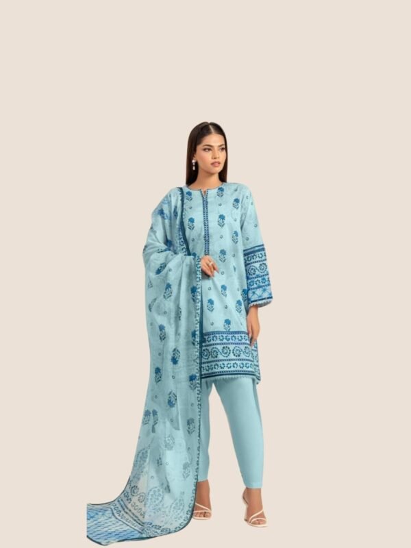 women wear aria B Lawn 3 Piece Suit | Colour-Light Grey Blue