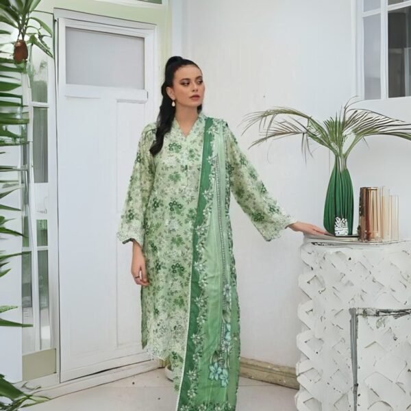 women wear Khaadi Lawn 3 Piece Suit | Colour-Green