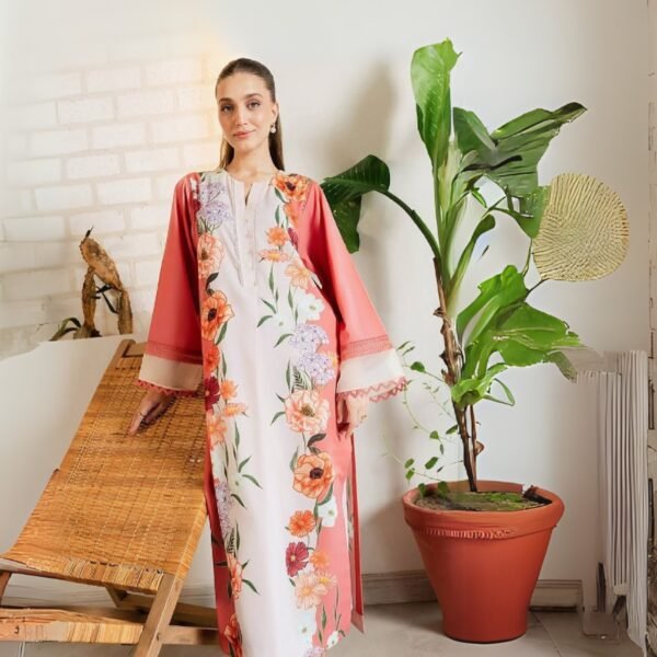 Women wear Kayseria Lawn 3 Piece Suit | Colour-Soft Peach