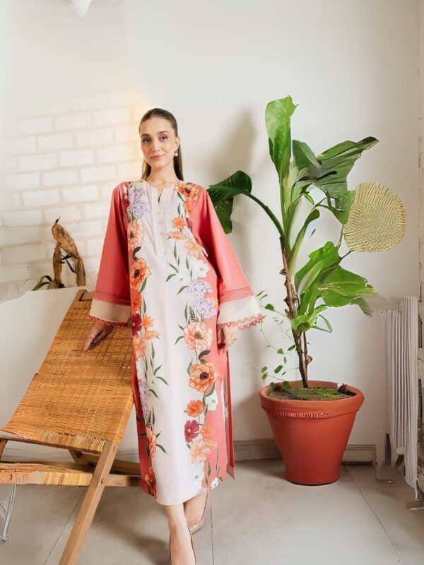 Women wear Kayseria Lawn 3 Piece Suit | Colour-Soft Peach