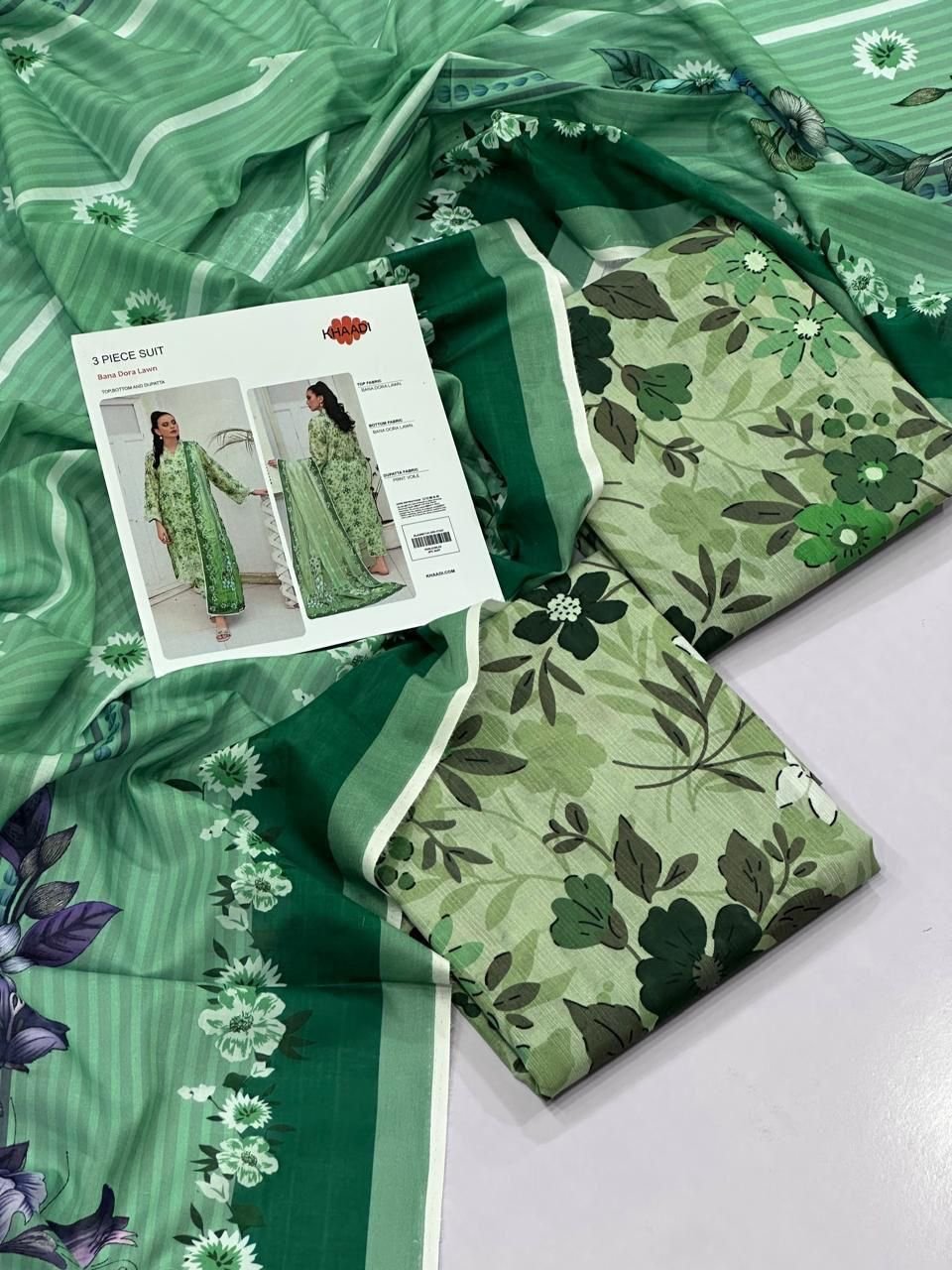 Khaadi Lawn Unstitched 3 Piece Suit | Colour-Green