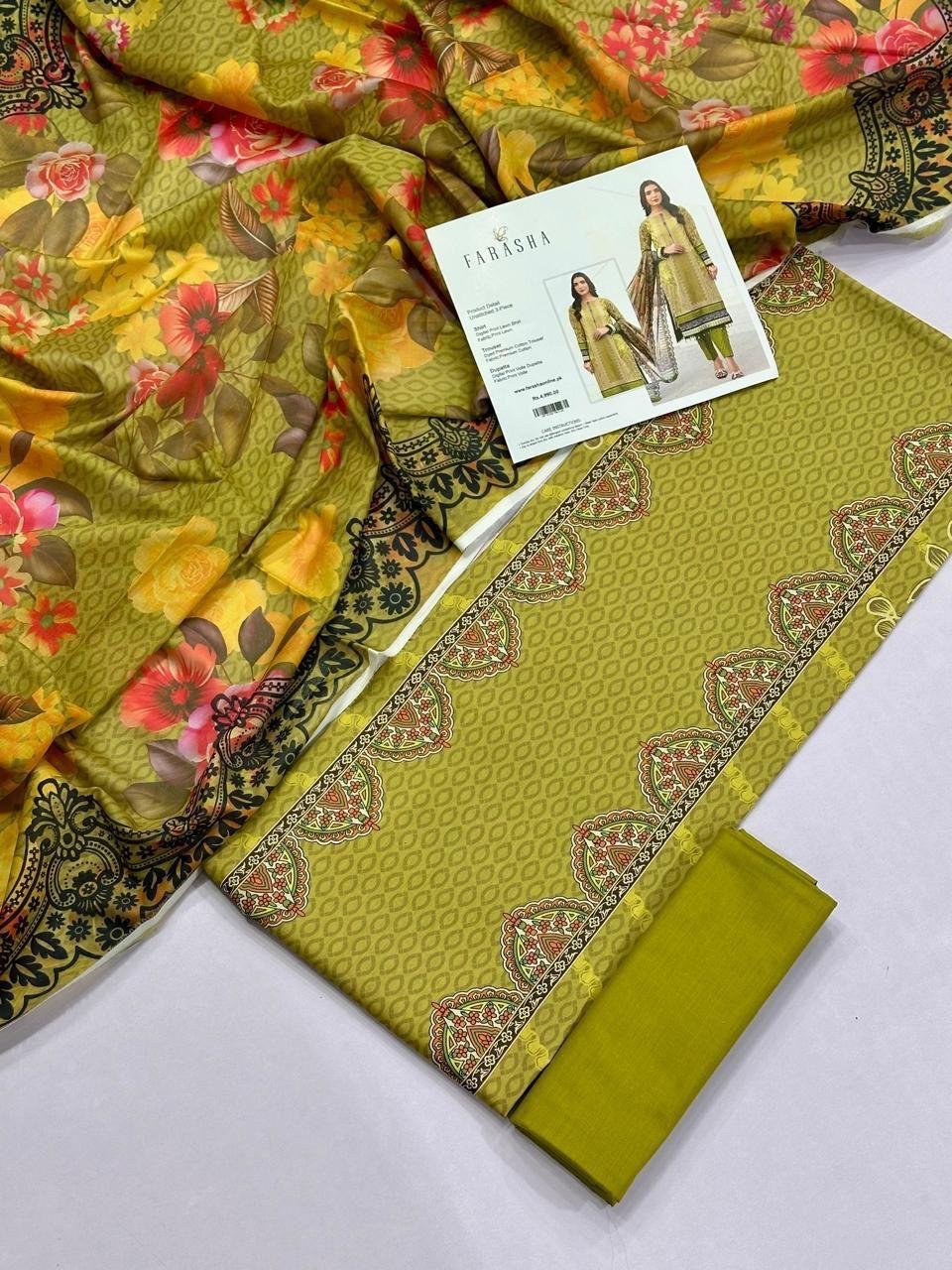 Farasha Lawn Unstitched 3 Piece Suit | Colour-Brass