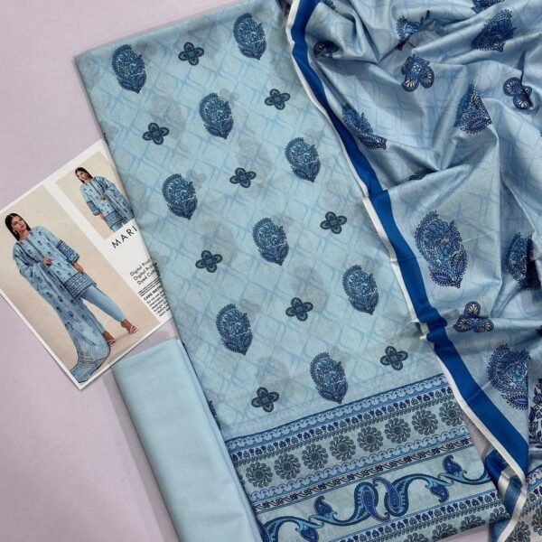 Maria B Lawn Unstitched 3 Piece Suit | Colour-Light Grey Blue