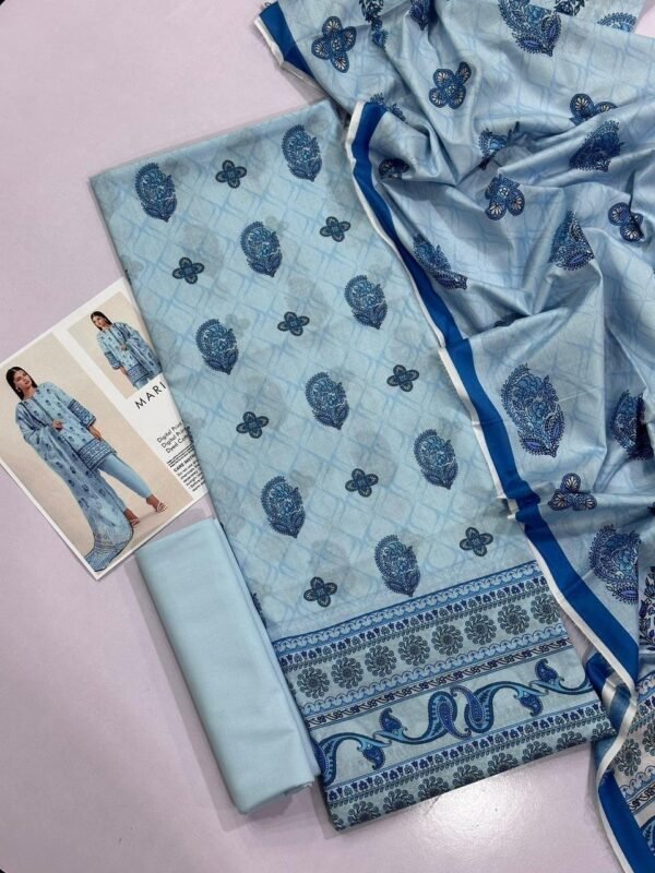 Maria B Lawn Unstitched 3 Piece Suit | Colour-Light Grey Blue
