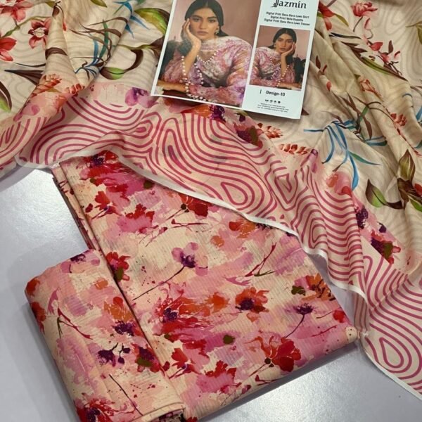 Jazmin Lawn Unstitched 3 Piece Suit | Colour- Pink