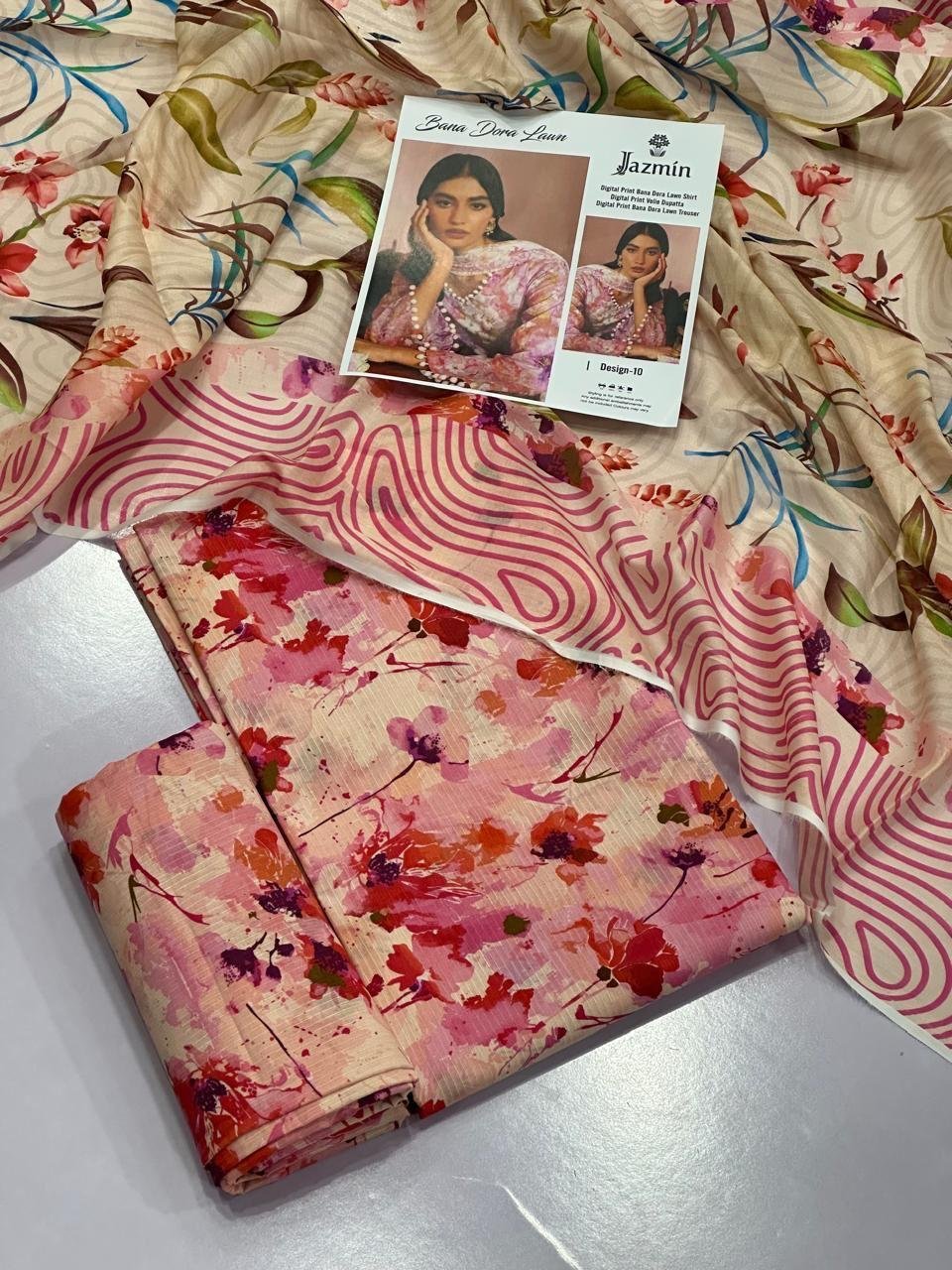 Jazmin Lawn Unstitched 3 Piece Suit | Colour- Pink