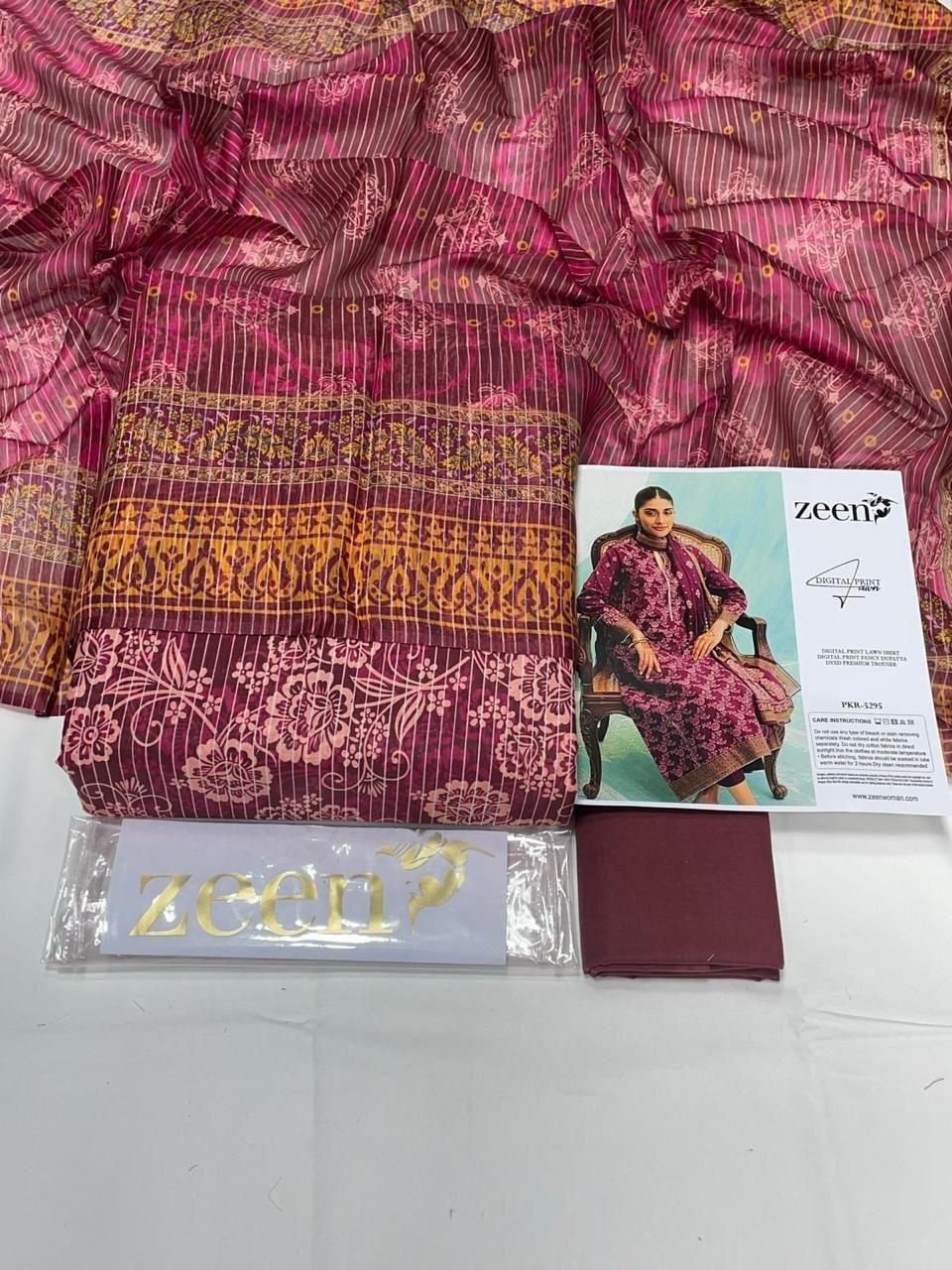 Zeen Lawn Unstitched 3 Piece Suit | Colour-Solid Pink Zeen Lawn Unstitched 3 Piece Suit | Colour-Solid Pink