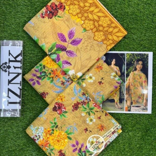 Iznik Lawn Unstitched 3 Piece Suit | Colour-Ginger Brown