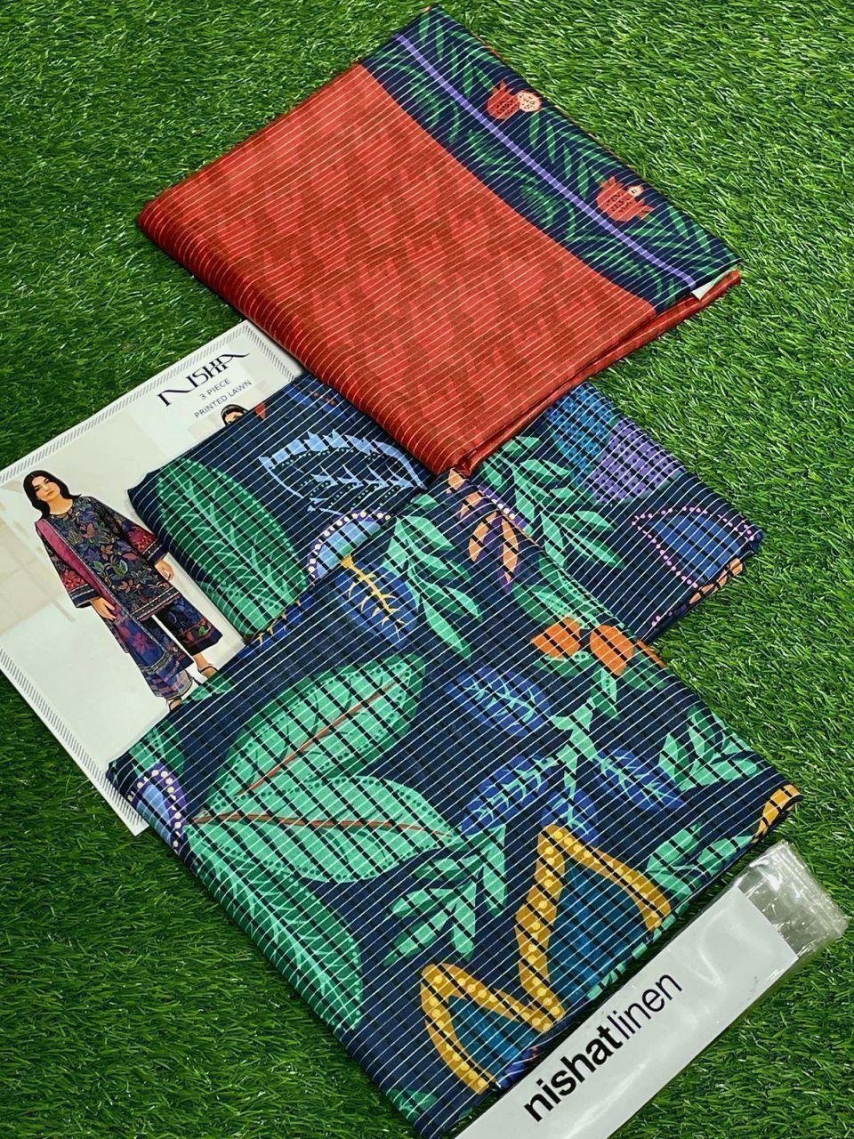 Nishat Lawn Unstitched 3 Piece Suit | Colour-Dark blue Grey Nishat Lawn Unstitched 3 Piece Suit | Colour-Dark blue Grey