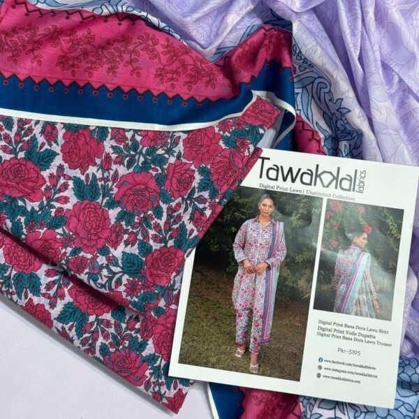Tawakkal Lawn Unstitched 3 Piece Suit | Colour-Cadet Blue