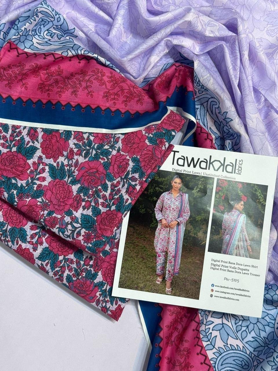 Tawakkal Lawn Unstitched 3 Piece Suit | Colour-Cadet Blue