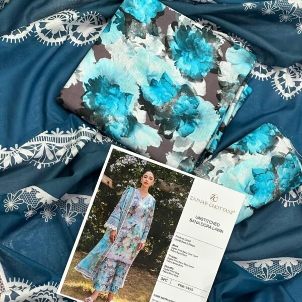 Zainab Chottani Lawn Unstitched 3 Piece Suit | Colour- Light Navy Blue