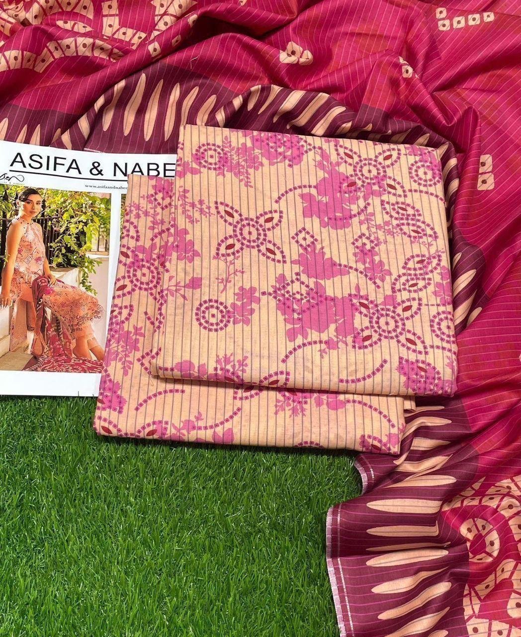 Asifa and Nabeel Lawn Unstitched 3 Piece Suit | Colour-Deep Peach Suit