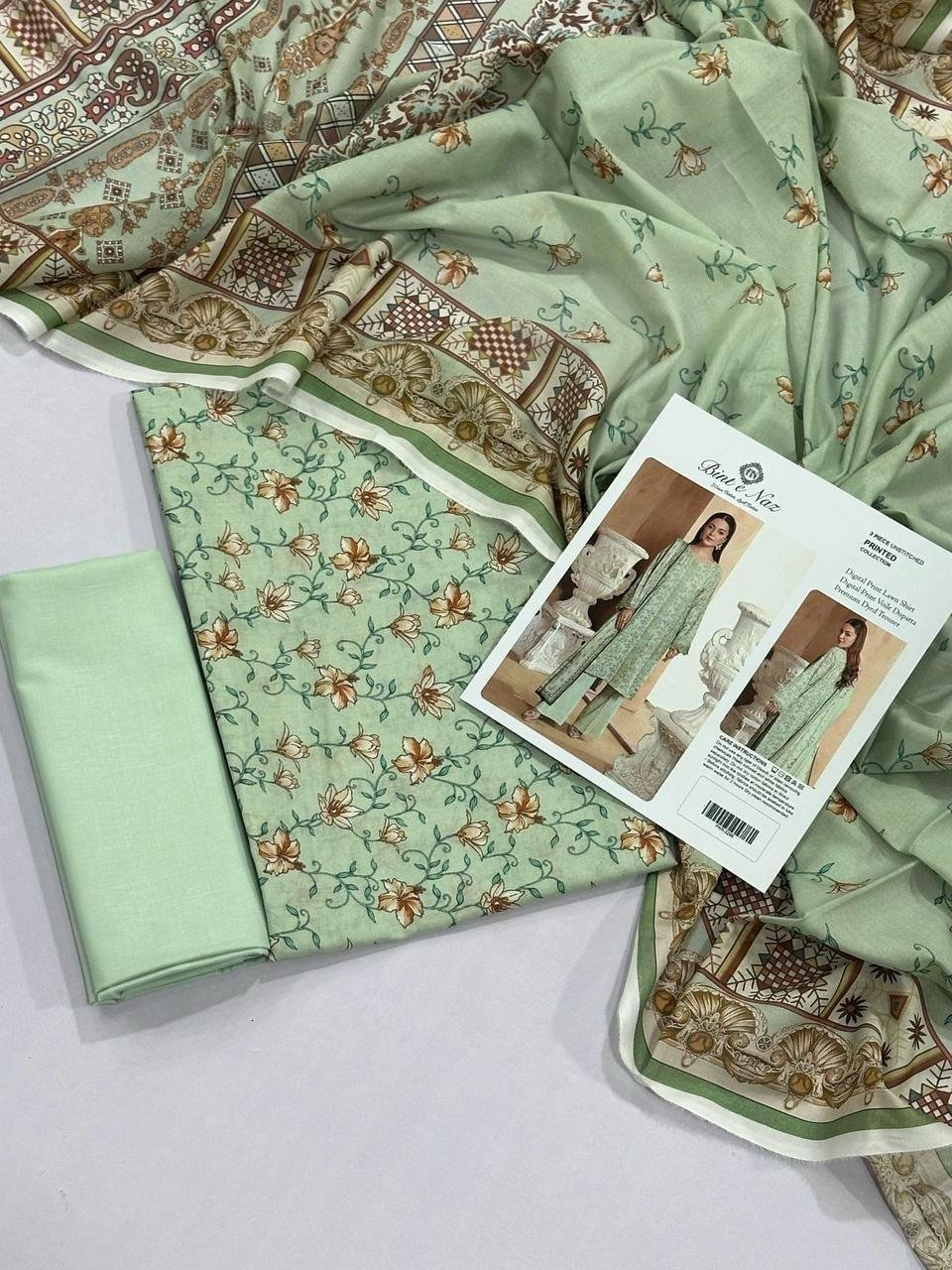 Bint e Naz Lawn Unstitched 3 Piece Suit | Colour-Green Mist Suit Bint e Naz Lawn Unstitched 3 Piece Suit | Colour-Green Mist Suit
