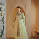 Women wear Limelight Lawn 3 Piece Suit | Colour-Greenish Tan