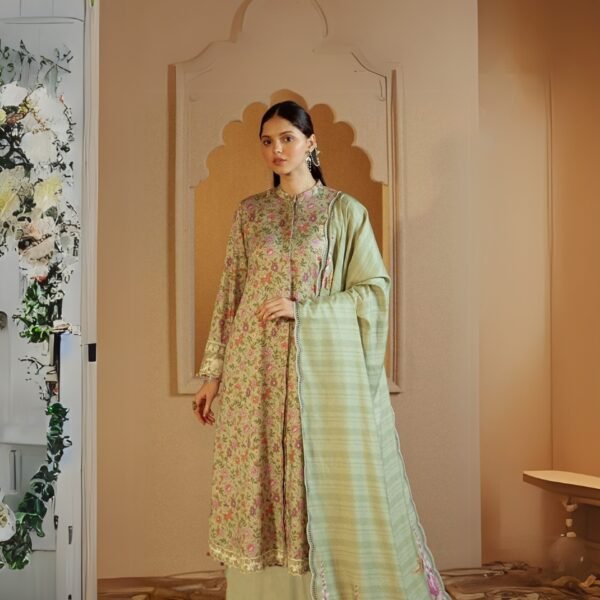 Women wear Limelight Lawn 3 Piece Suit | Colour-Greenish Tan