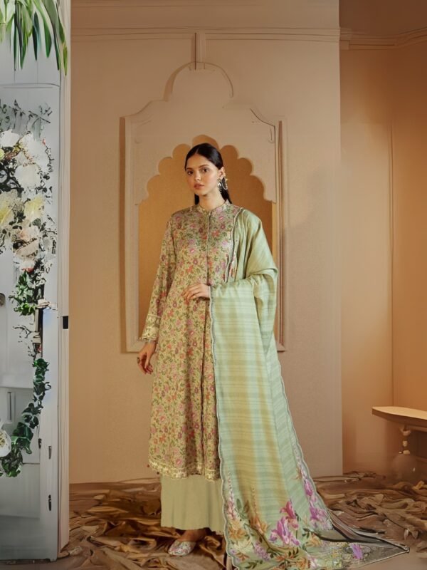 Women wear Limelight Lawn 3 Piece Suit | Colour-Greenish Tan