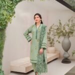 Women wear Khaadi Lawn 3 Piece Suit | Colour-Greenish Tan