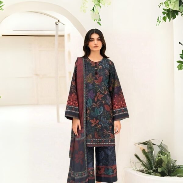 Women wear Nishat Lawn 3 Piece Suit | Colour-Dark blue Grey
