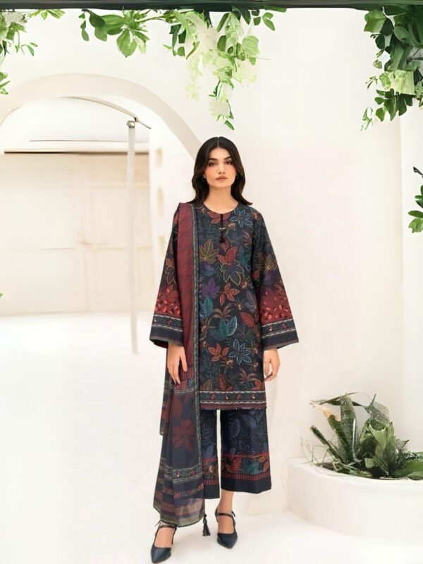Women wear Nishat Lawn 3 Piece Suit | Colour-Dark blue Grey