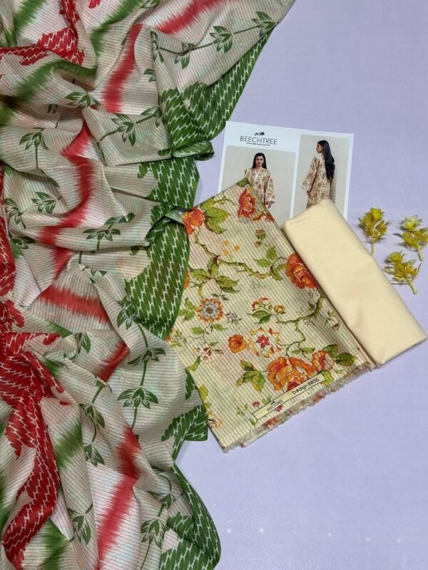 Beechtree Lawn Unstitched 3 Piece Suit | Colour-Vanilla