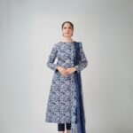 women wear Bareeze Lawn 3 Piece Suit | Colour-Nile Blue Suit
