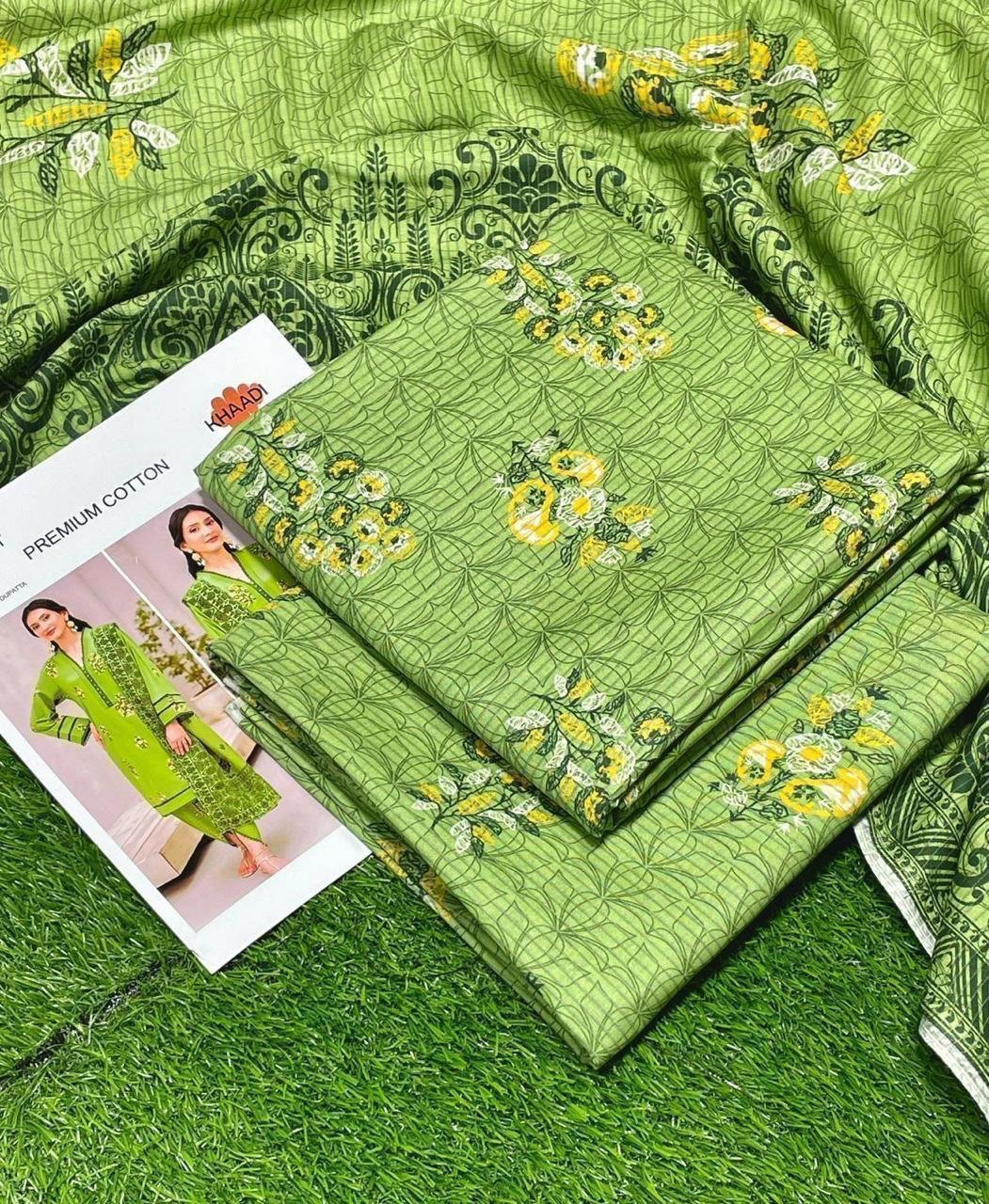 Khaadi Lawn Unstitched 3 Piece Suit | Colour-Greenish TanKhaadi Lawn Unstitched 3 Piece Suit | Colour-Greenish Tan