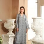 women wear Bint e Naz Lawn 3 Piece Suit | Colour-Grey Suit