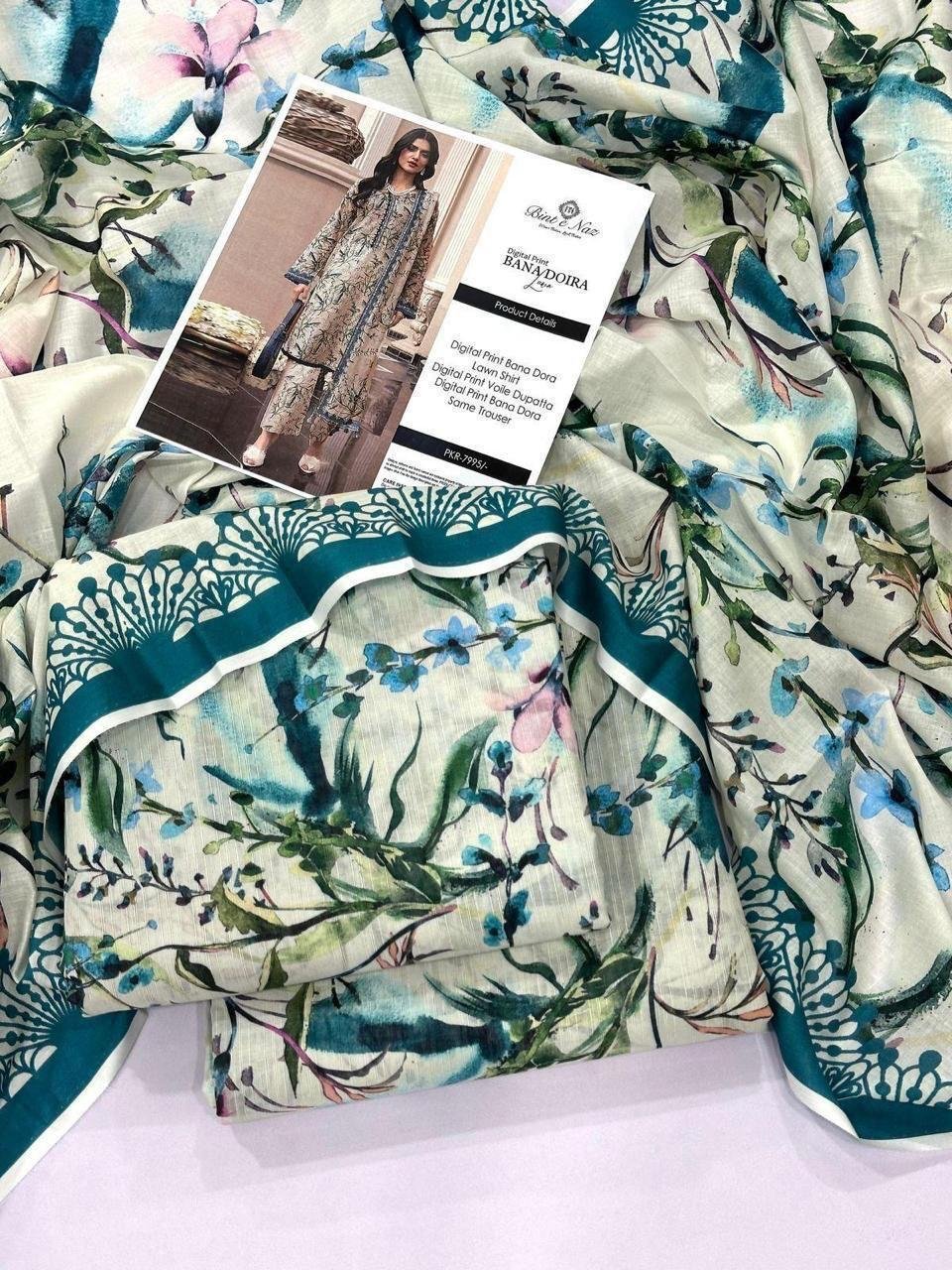 Bint e Naz Lawn Unstitched 3 Piece Suit | Colour-Light gray Bint e Naz Lawn Unstitched 3 Piece Suit | Colour-Light gray