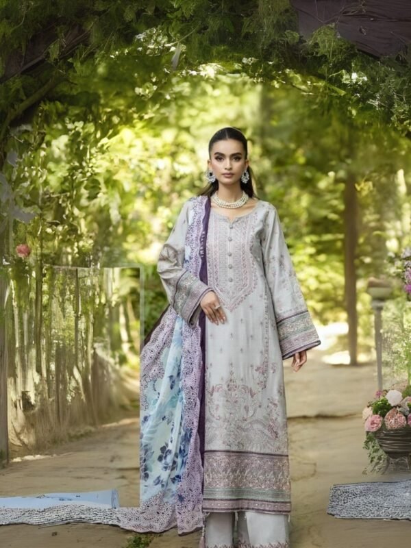 women wear Asifa and Nabeel Lawn 3 Piece Suit | Colour-Grey cloud Suit