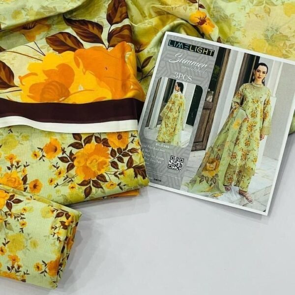 Limelight Summer Unstitched Lawn 3 Piece Suit | Colour- Greenish yellow