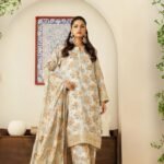 women wear Nishat Lawn 3 Piece Suit | Colour- Greenish Grey