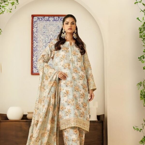 women wear Nishat Lawn 3 Piece Suit | Colour- Greenish Grey