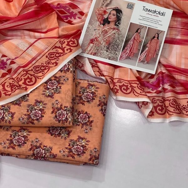 Tawakkal Lawn Unstitched 3 Piece Suit | Colour- Brownish Pink
