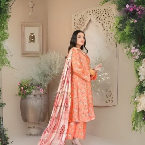 women wear Tawakkal Lawn 3 Piece Suit | Colour- Brownish Pink