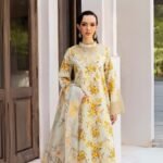 women wear Limelight Summer Lawn 3 Piece Suit | Colour- Greenish yellow