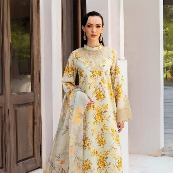 women wear Limelight Summer Lawn 3 Piece Suit | Colour- Greenish yellow