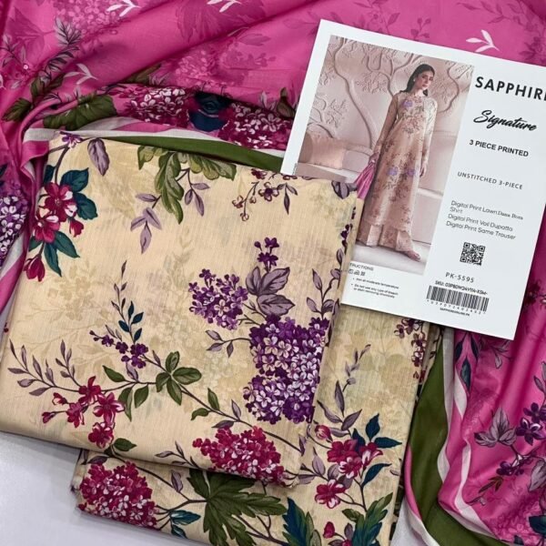Sapphire Signature 3 Piece Digital Print Lawn | Colour-Brown
