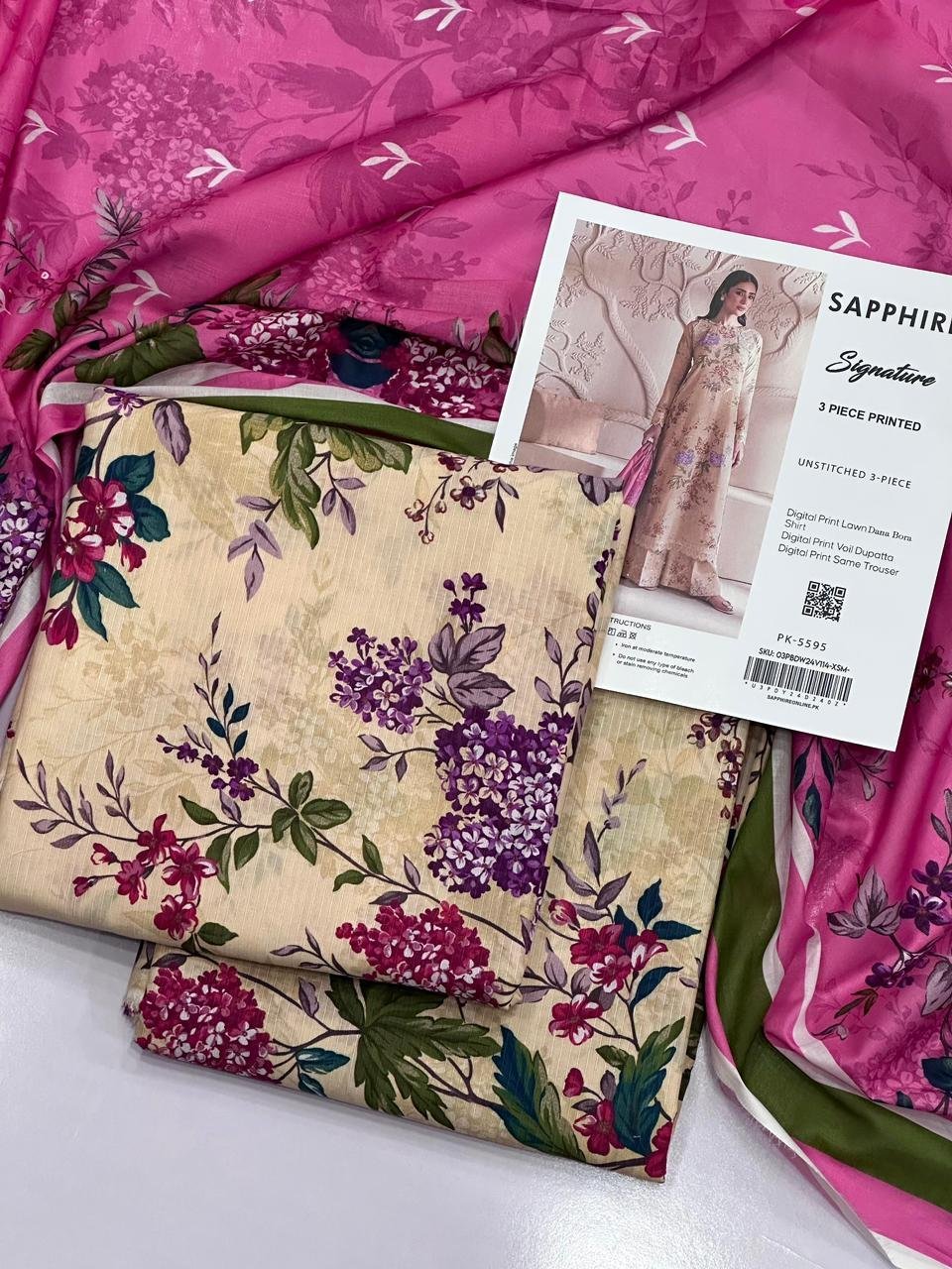 Sapphire Signature 3 Piece Digital Print Lawn | Colour-Brown Sapphire Signature 3 Piece Digital Print Lawn | Colour-Brown