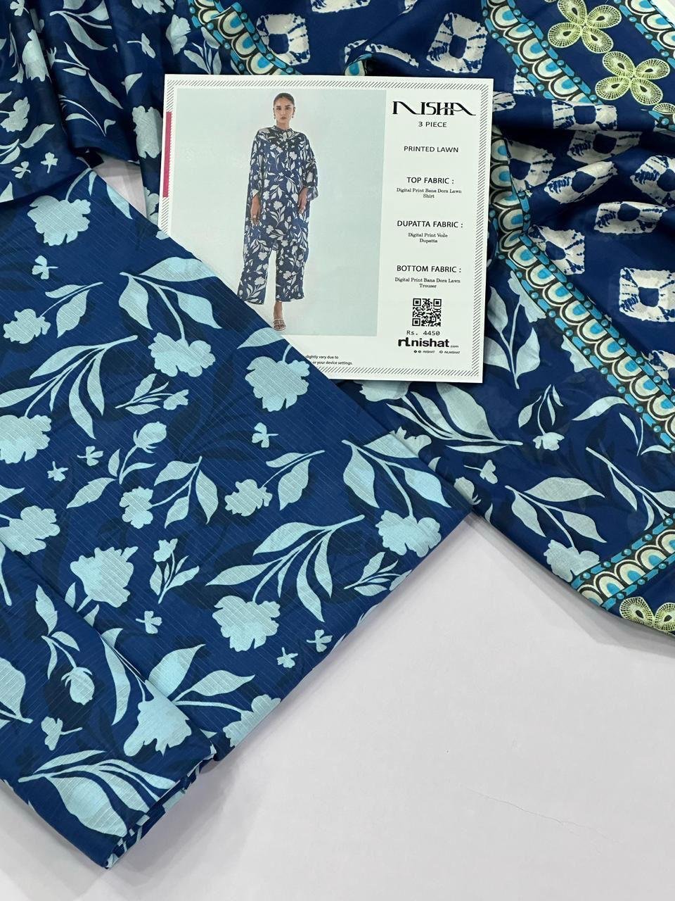 Nishat Lawn Unstitched 3 Piece Suit | Colour- Nile Blue