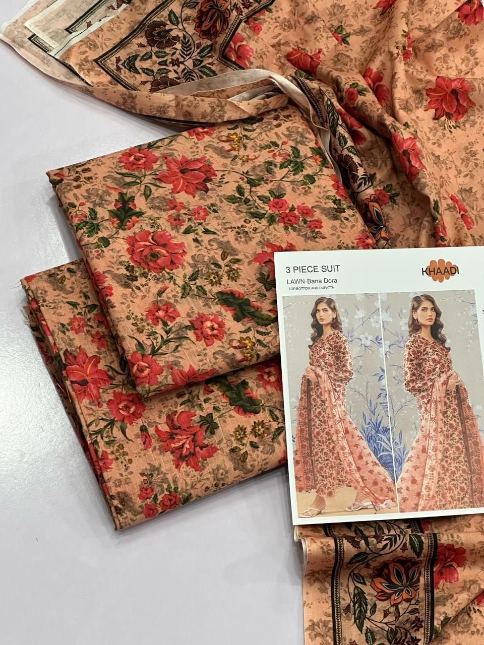 Khaadi Lawn Unstitched 3 Piece Suit | Colour-Brown