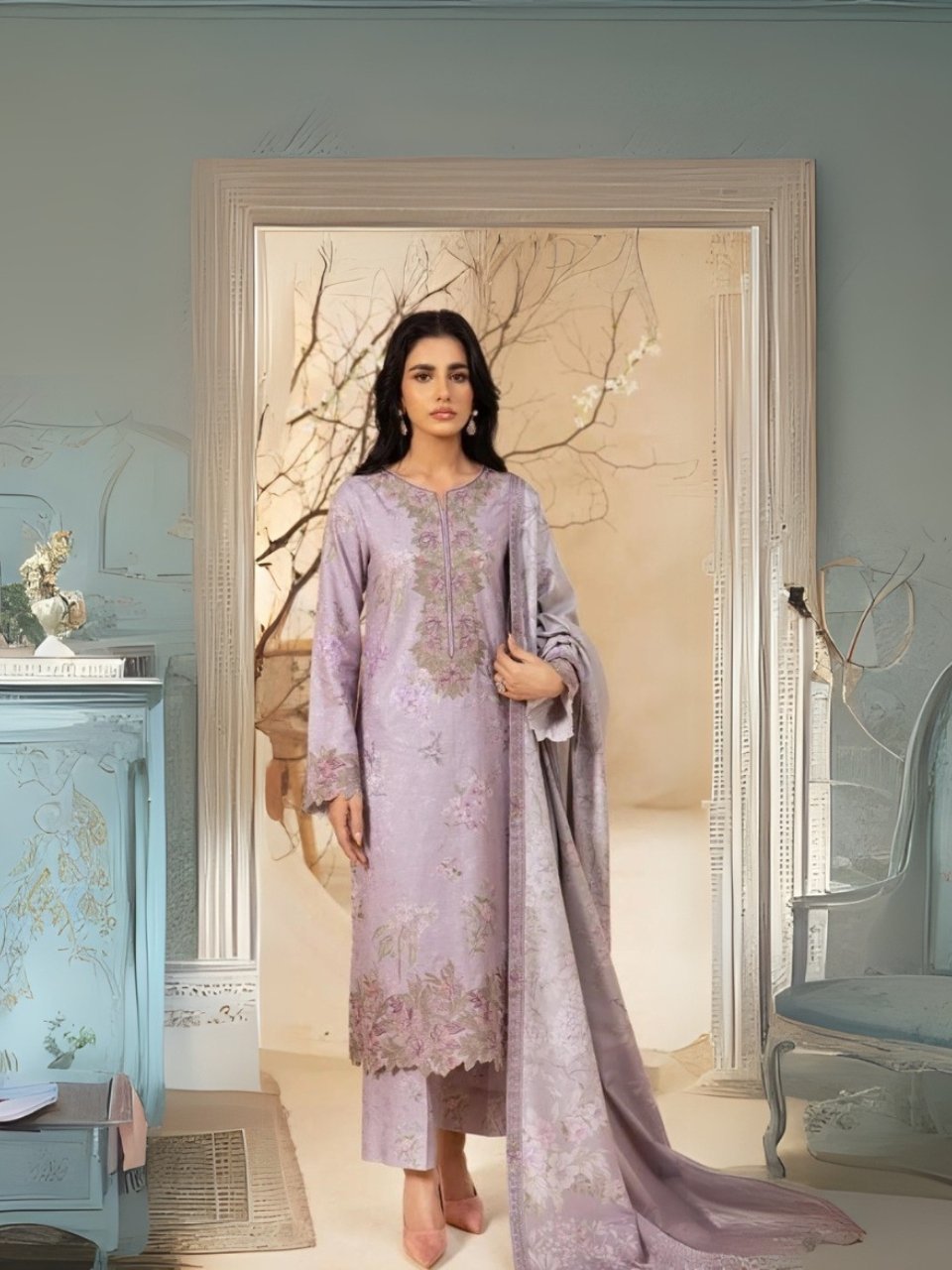 women wear Asifa and Nabeel Lawn 3 Piece Suit | Colour-Hit Grey Suit