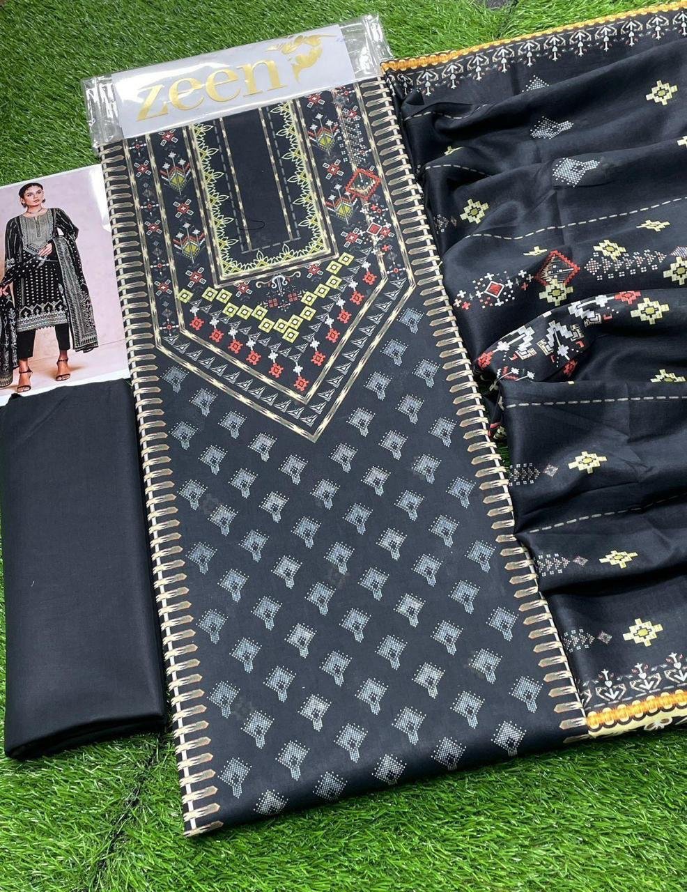 Zeen Lawn Unstitched 3 Piece Suit | Colour-Bight Grey Zeen Lawn Unstitched 3 Piece Suit | Colour-Bight Grey