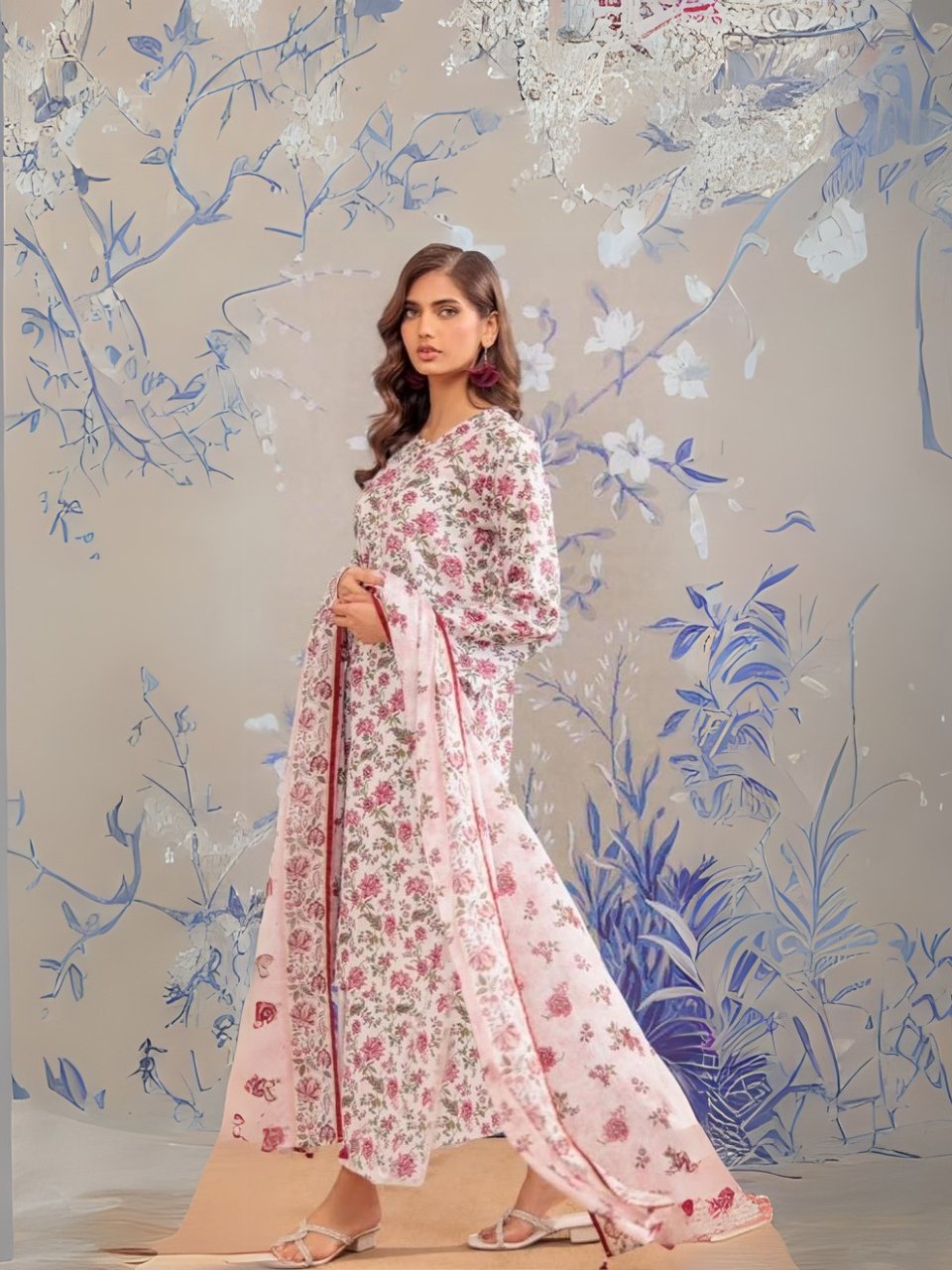 women wear Khaadi Lawn 3 Piece Suit | Colour-Brown