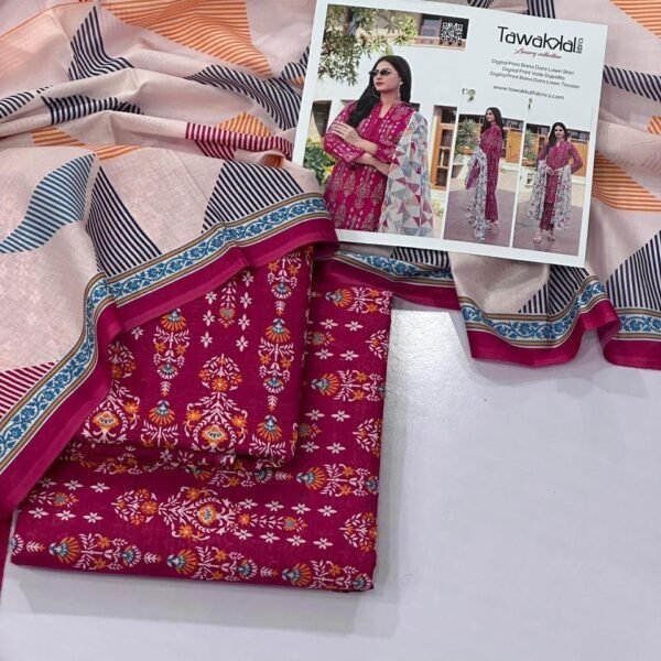Tawakkal Lawn Unstitched 3 Piece Suit | Colour- Red Purple