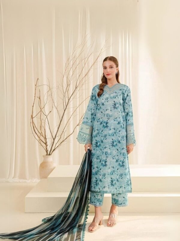 women wear Nishat Lawn 3 Piece Suit | Colour- Ball Blue