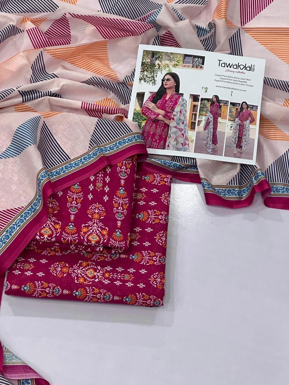 Tawakkal Lawn Unstitched 3 Piece Suit | Colour- Red Purple