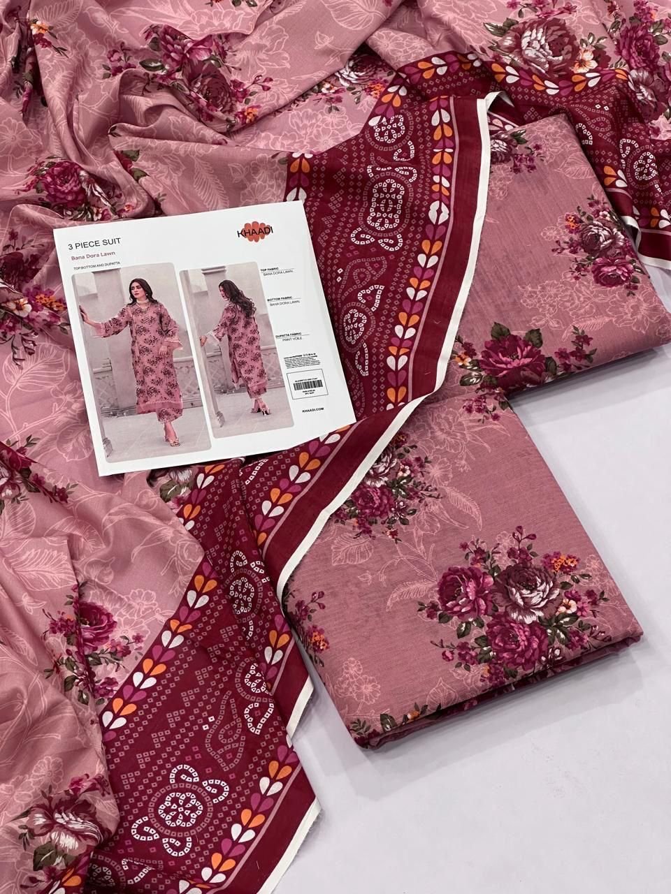 Khaadi Lawn Unstitched 3 Piece Suit | Colour-Pinkish Grey